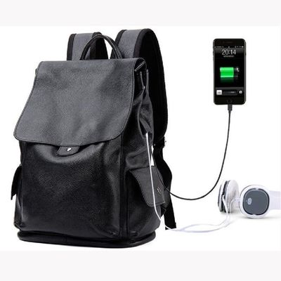 Premier sac à dos d'ordinateur portable d'affaires de peau de vache de la couche des hommes avec USB