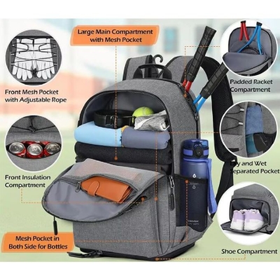 Sacs polyvalents de raquettes de tennis contient 2 raquettes avec un compartiment de chaussure à poche isolée ventilée