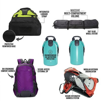 Sac à dos de pêche multi-compartiments avec base imperméable, système de rangement moulé, porte-canne, sangles pour pêcheur