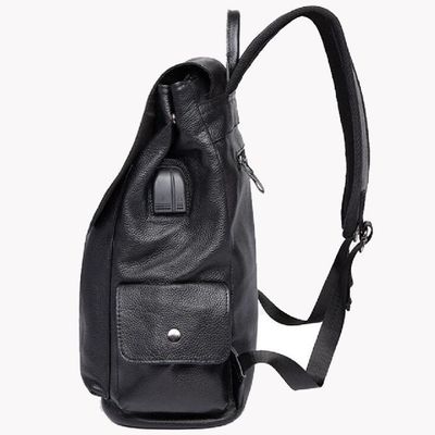 Premier sac à dos d'ordinateur portable d'affaires de peau de vache de la couche des hommes avec USB